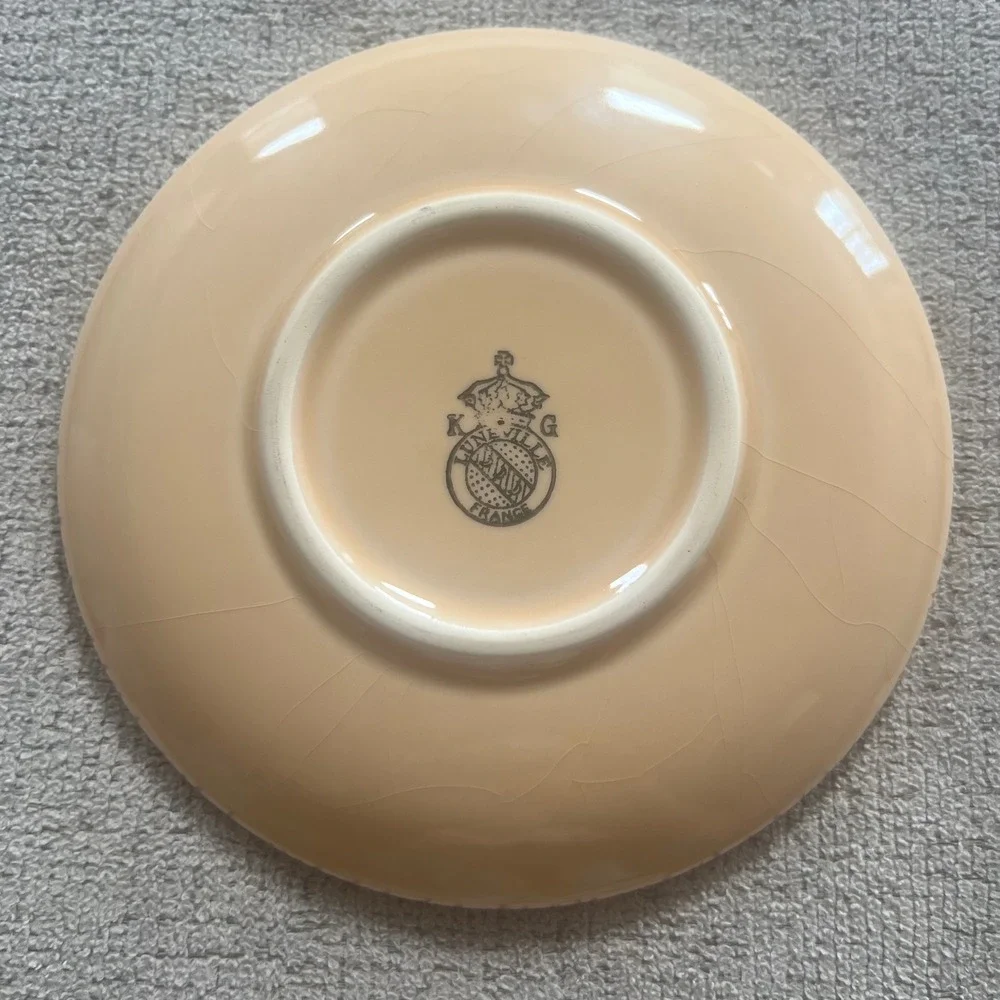 Vintage K&G Luneville France Ceramic Saucer Teal Speckled Rim 6.25in